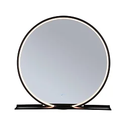 Spejl med belysning MIRO Ø 50CM rund, med ramme, tunable white, med hylde IP44, sort mat 