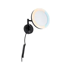 Spejl med belysning MASUA IP44 - 3X ZOOM 3-fold, rund, med fleksibel arm, CCT Switch, vipbar IP44 / IP20, sort mat 
