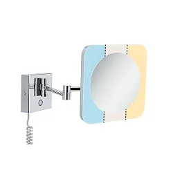 Spejl med belysning JORA LED firkantet, med afbryder, med leddelt arm, CCT Switch, med stik IP44, chrom, hvid 