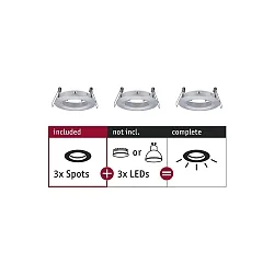 Indbygningslampe CHOOSE stiv, sæt med 3 IP44, aluminium dæmpbar