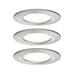 Indbygningslampe NOVA LED rund, stiv, sæt med 3 GU10 IP44, jern børstet  19,5W 460lm 2700K 38° 38° CRI >80