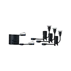 Paulmann Plug&Shine sæt af 3 Gulvindbygningslampe Floor Mini IP65 3x2,5W 55mm sølv, 3000K sæt af 3
