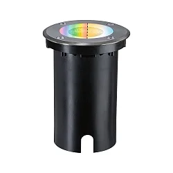 Gulvindbygningslampe FLOOR RGBW rund, ZigBee styrbar IP67, sort dæmpbar