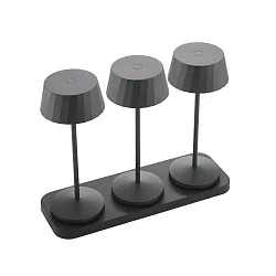 Batteri bordlampe FACETTA down, CCT Switch, sæt med 3, med touch-dæmper IP44, nat sort dæmpbar