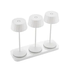 Batteri bordlampe FACETTA down, CCT Switch, sæt med 3, med touch-dæmper IP44, snehvide dæmpbar