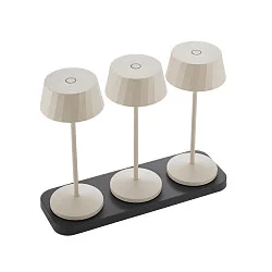 Batteri bordlampe FACETTA down, CCT Switch, sæt med 3, med touch-dæmper IP44, dune beige dæmpbar