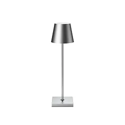 Batteri bordlampe NUINDIE USB-C rund IP54, sølv anodiseret dæmpbar