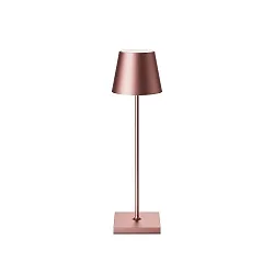 Batteri bordlampe NUINDIE USB-C rund IP54, rosa guld anodiseret dæmpbar