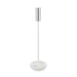 Batteri bordlampe NUCANDLE med touch-dæmper IP54, chrom, blank, hvid dæmpbar
