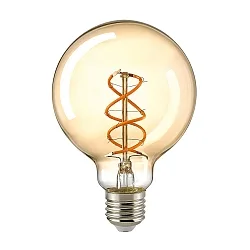 LED Dekorativ Spiral Filament lyskilde CURVED BOLD, 230V, Ø 9.5cm / L 14cm, E27, 4W 1800K 250lm 330°, dæmpbar, guld / klar