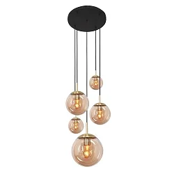 Pendel BOLLIQUE 5-flammer E27 IP20, rav, messing, sort dæmpbar