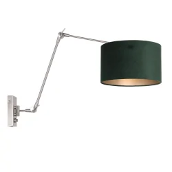 Væglampe PRESTIGE CHIC cylindrisk, med afbryder, med skærm, med leddelt arm, med stik E27 IP20, stål børstet dæmpbar