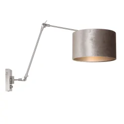 Væglampe PRESTIGE CHIC cylindrisk, med afbryder, med skærm, med leddelt arm, med stik E27 IP20, stål børstet dæmpbar