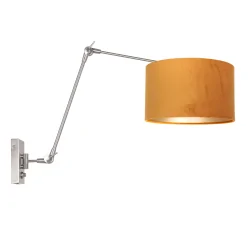 Væglampe PRESTIGE CHIC cylindrisk, med afbryder, med skærm, med leddelt arm, med stik E27 IP20, stål børstet dæmpbar