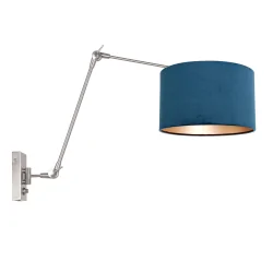 Væglampe PRESTIGE CHIC cylindrisk, med afbryder, med skærm, med leddelt arm, med stik E27 IP20, stål børstet dæmpbar