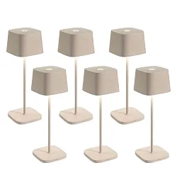 Batteri bordlampe OFELIA TAVOLO PRO sæt med 6 IP65, sandy, lakeret dæmpbar