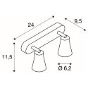 SLV V�g- og Loftlampe AVO TRIPLE, 2-flamme, s�lvgr�, 2x GU10 QPAR51 max. 50W