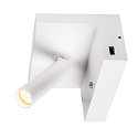 SLV Premium LED V�glampe KARPO BEDSIDE, 6.6W 3000K 390lm 36�, d�mpbar, med 2 USB-porte, hvid