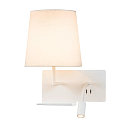 LED Wall luminaire SOMNILA FLEX Indoor, E27, mit LED Spot 65lm, 3000K, white, incl. USB port, Spot left