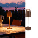 SLV battery table lamp VINOLINA TWO 3-CCT 3-fold, CCT Switch, with touch dimmer, conical, with charging station IP65, rust dimmable