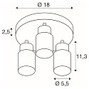 wall and ceiling luminaire PURI 2.0 - TUBE 3 flames, round GU10 IP20, gold, black dimmable