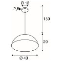 SLV Pendel FORCHINI M 40 down, halvrund E27 IP20, sort mat d�mpbar