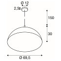 SLV pendant luminaire FORCHINI 70 down, half round E27 IP20, black matt dimmable