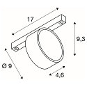 SLV Skinne spot KALU 2.0 cylindrisk, egnet til VDU-arbejdsstationer IP20, sort, lakeret d�mpbar