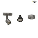 SLV 1 Phase-High voltage-Set incl. 3x PURI Spot and 3x LED GU10 lamps/bulbs and accessory, silver grey