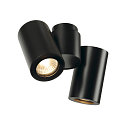 SLV V�glampe / Loftlampe ENOLA_B DOUBLE, 2x GU10 QPAR51 maks. 50W, roterbar + drejelig, aluminium, sort