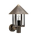 Udend�rs V�glampe Type nr. 1824, med v�gbeslag, IP44, E27 QA55 maks. 57W, St�bt aluminium / Akrylglas klar, brun-messing