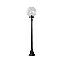 Gulvlampe Type nr. 2003, E27, h�jde 120cm / Kugle-� 25cm, E27 QA55 maks. 57W, St�bt aluminium / Bobleglas klar, sort matt