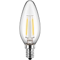 HWH LED Filament Lyskilde kerteformet E14, 4,5W, 470lm, 2700K varmhvid, 300�, Glas klar CRI >90