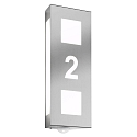 Belyst husnummer AQUA TRILO SENSOR - HOUSE NR CUTTED 2-fold, f�rdiglavet, med bev�gelsesdetektor E27 IP44, rustfrit st�l