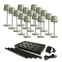 Batteri bordlampe s med touch-d�mper, med oplader, 15 stk. IP65, mat, gr�gr�n d�mpbar