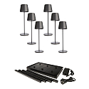 Batteri bordlampe CANIS GASTRO M med touch-d�mper, med oplader, 6 stk. IP65, m�rkegr�, mat d�mpbar