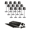 Batteri bordlampe CANIS GASTRO L med touch-d�mper, med oplader, 12 stk. IP65, m�rkegr�, mat d�mpbar