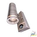 Deko-Light Wall luminaire ZILLY II UP&DOWN, 35W, with motion detector, 2x GU10, 220-240V, IP44, stainless steel, silver