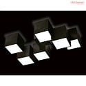 Grossmann LED Ceiling luminaire ROCKS, cube, 6 flames, 3720lm, 43,8W, 2700K, black/matt, dim-to-warm