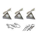 S�t af 3 LED DreiHj�rne Skab armatur UL 2-LED F, med EBS 4 kontakt + Transformer LED-24 / 15W, rustfrit st�l, 3W 3000K