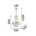 Ideal Lux Pendant luminaire CAESAR, 12 flames, � 55cm,  incl. G9 28W 2700K, with ice chrystal tips, gold