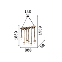 Ideal Lux Pendant luminaire CANAPA, 6 flames, 80cm, E27, black metal, with natural hemp rope