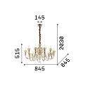 Ideal Lux Lysekrone STRAUSS 12-flammer E14 IP20, rav, rosa guld, gennemsigtig