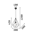 Pendant luminaire AMPOLLA 3, DIAMOND long, shade � 30cm / H 42cm, E27, adjustable height