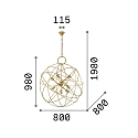Ideal Lux Pendant luminaire KONSE, 7 flames, � 80cm, E27, satined dark gold