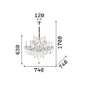Chandelier NAPOLEON, 12 flames, � 60cm, E14, chrome