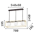 Ideal Lux Pendant luminaire LINGOTTO, 3 flames, E14, matt black / satined brass / etched glass