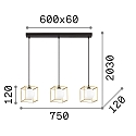 pendant luminaire LINGOTTO SP3 SINGLE 3 flames, 3-fold, adjustable G9 IP20, black matt, satined brass 