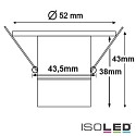 ISOLED Recessed LED spot, IP40,  5.2cm, 3W 3000K 200lm 45, warm white, fixed optics, brushed aluminium