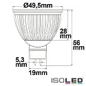 ISOLED Pin based LED spot MR16 from diffuse glass, 12V AC / DC, GU5.3, 6W 2700K 540lm 120, not dimmable, frosted